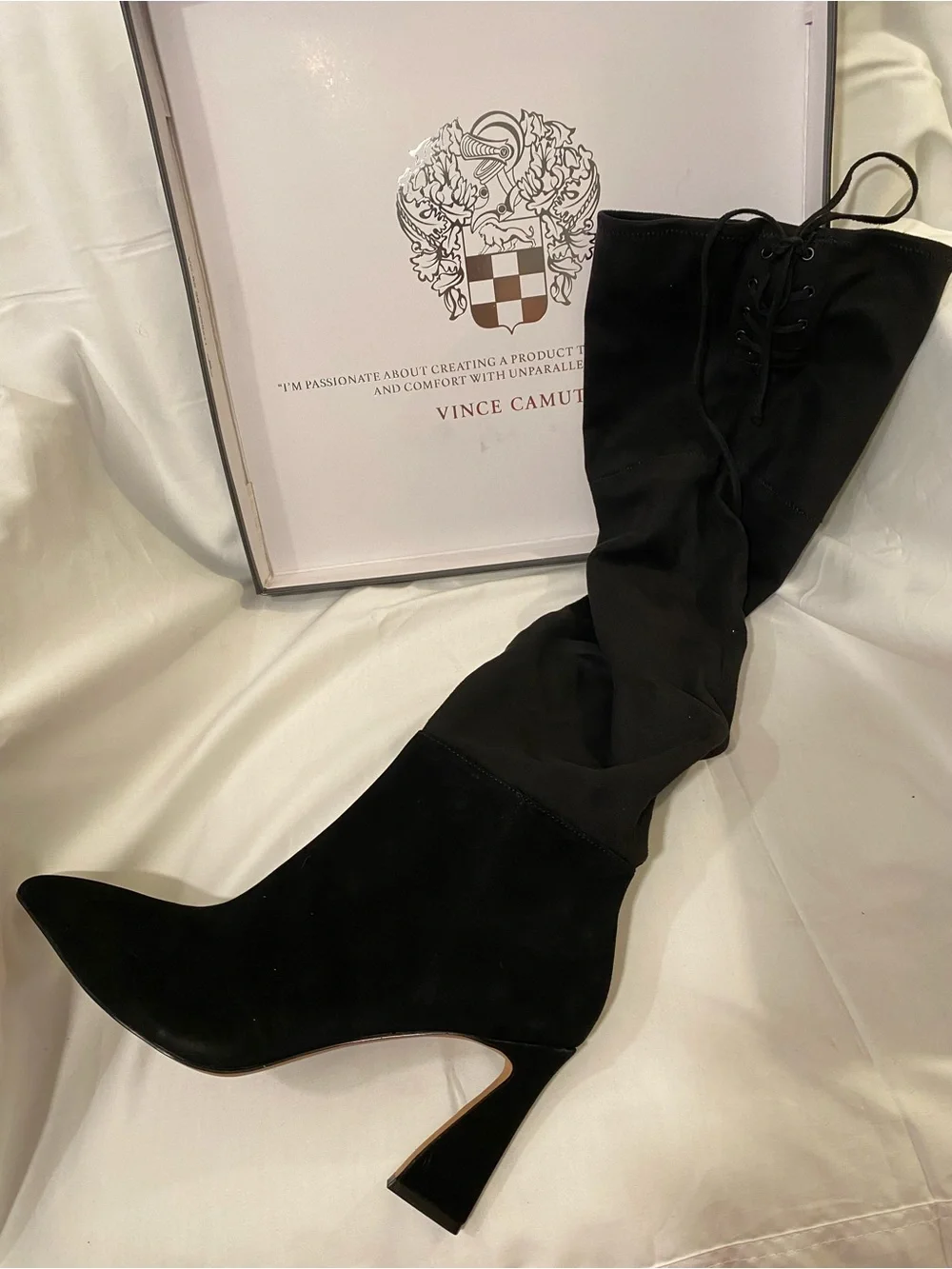 NIB Vince Camuto Tapala over the knee boot black suede 10 wide calf lace up
